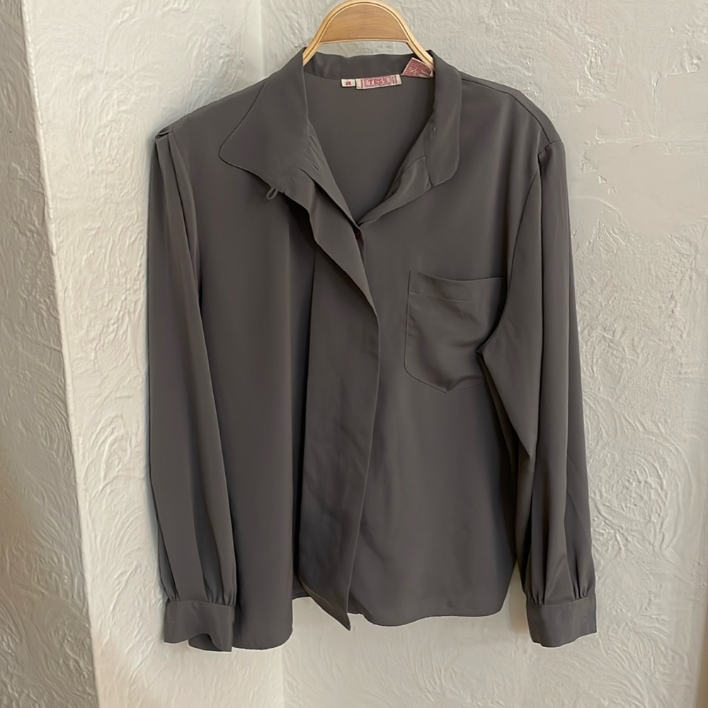 TESS PARIS MILANO Women's  Long Sleeve Shirt Blouse Size 14 In Gray